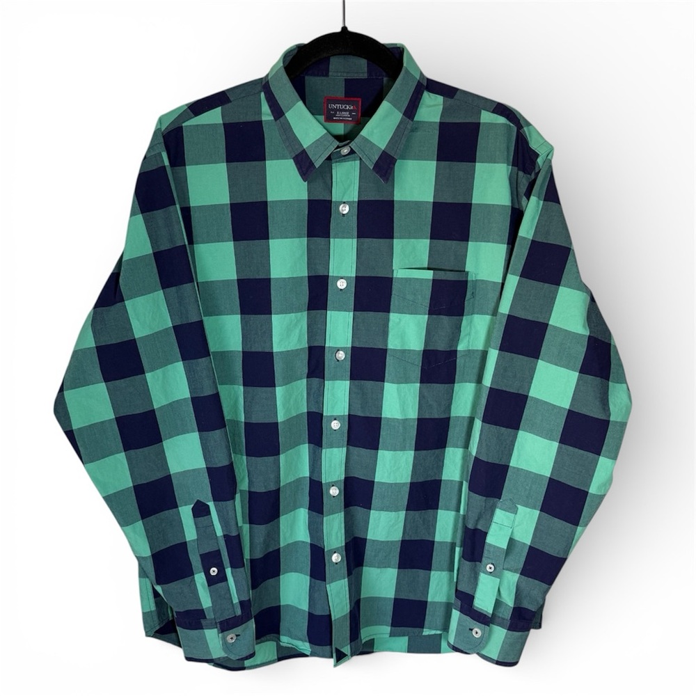 UNTUCKit Bonarda Button Up Shirt Green & Navy Plaid Long Sleeve Men’s Size XL